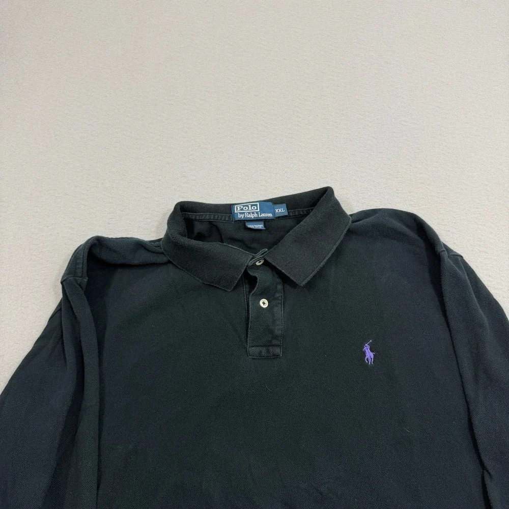 Vintage Polo Ralph Lauren Shirt Mens XXL Black Long Sleeve Pony Logo Pique Rugby